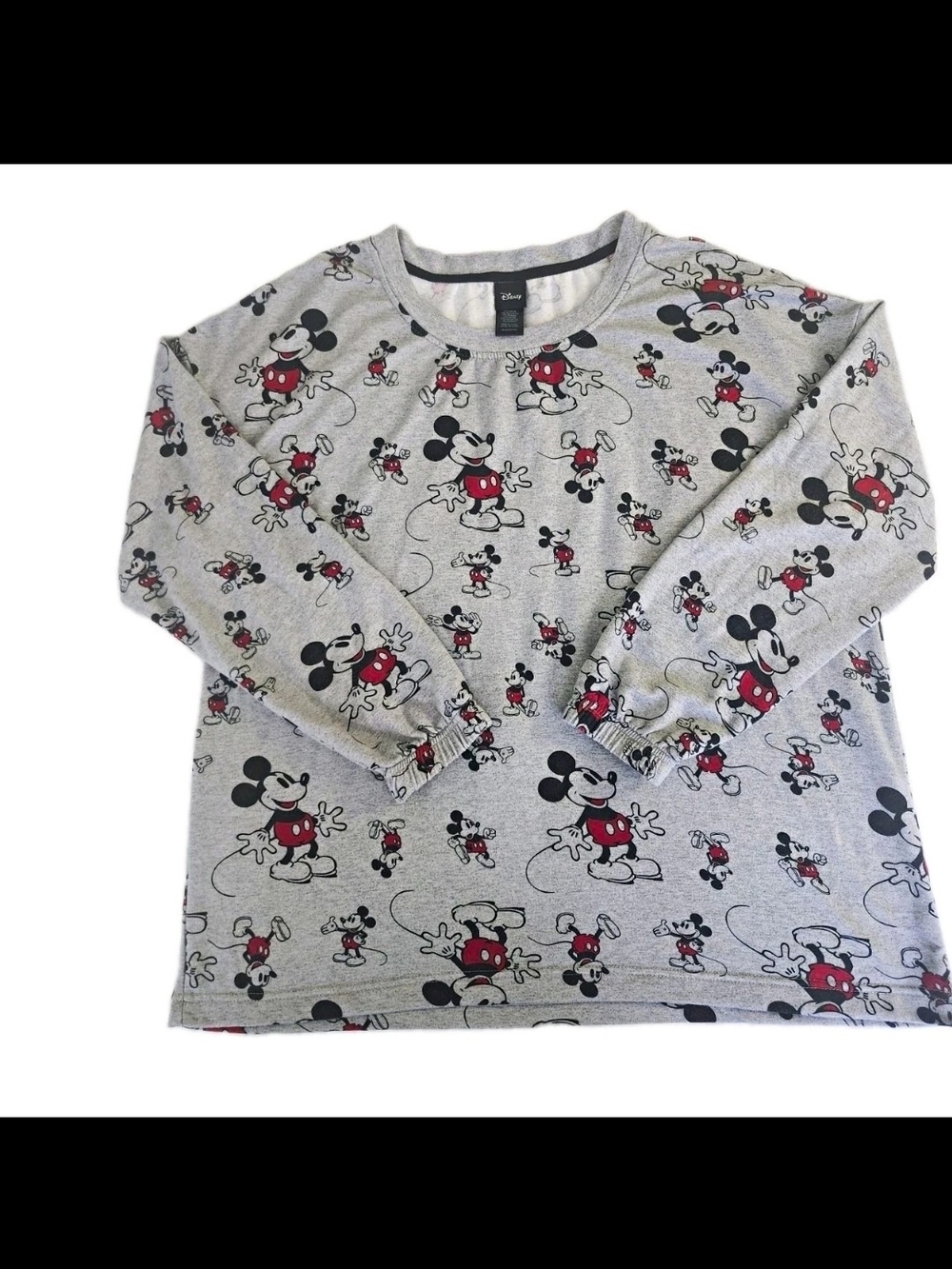 Disney Gray Mickey Mouse Allover Print Long-Sleeve Tee with Red Accents, Size M - Picture 1 of 4